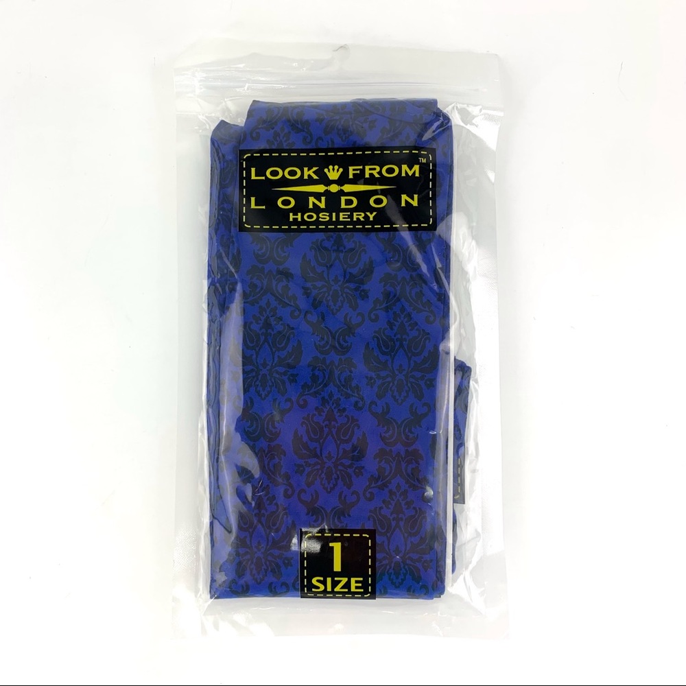 Look From London NWT Cobalt and Black Maria Printed Geometric Tights, Size 1